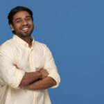 About front view indian man posing studio