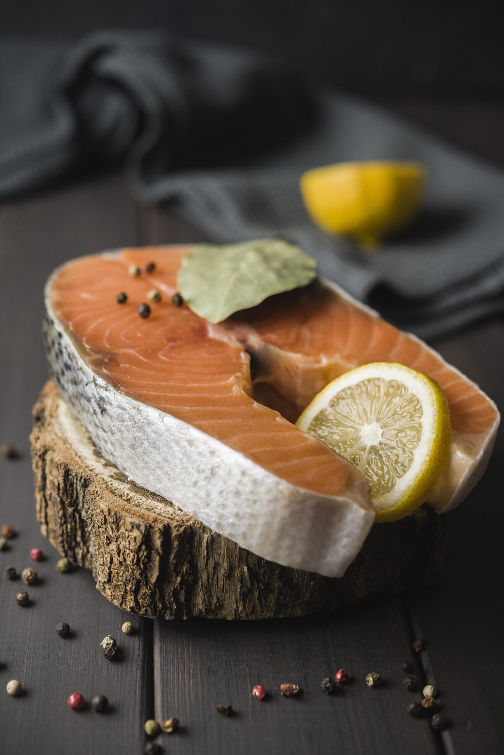 high angle salmon with lemon spices